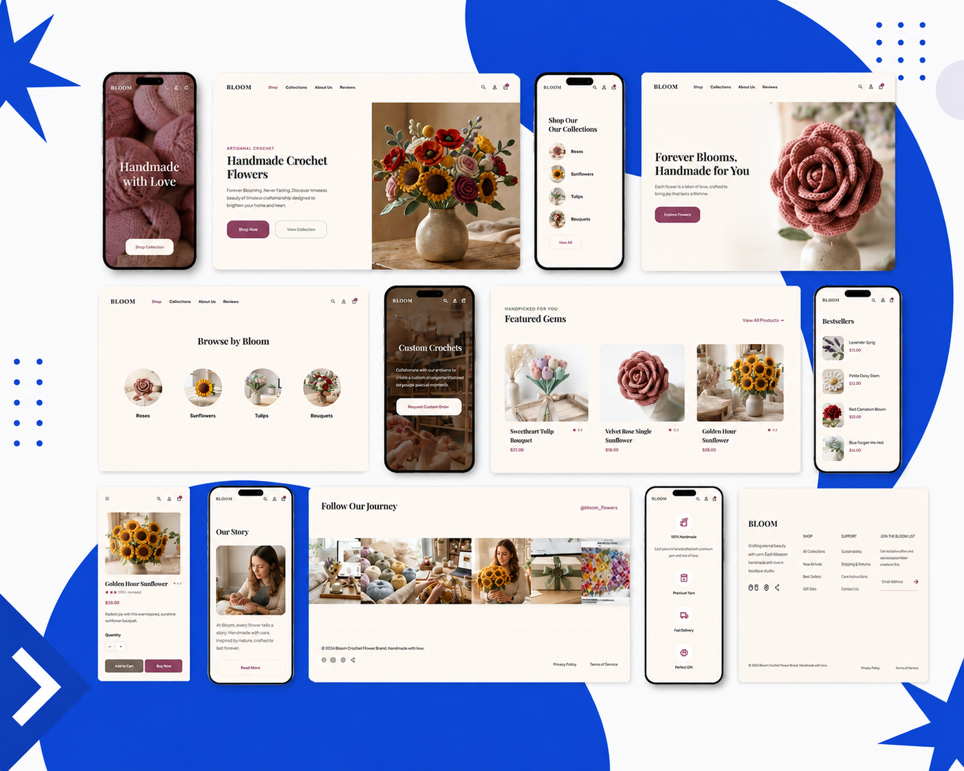 Bloom handmade crochet flower eCommerce UI/UX design
