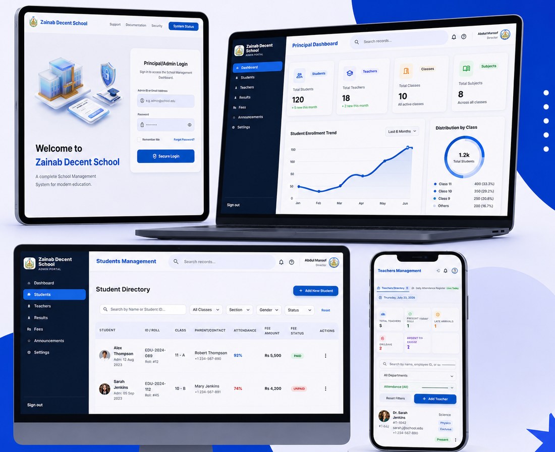 School Management System admin dashboard UI design